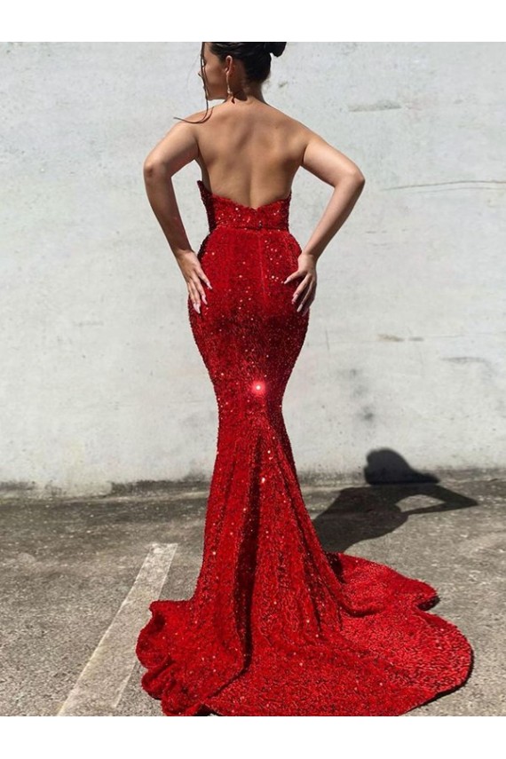 Court Train Sleeveless Velvet Sequin Burgundy Mermaid Prom Dress Canada Online