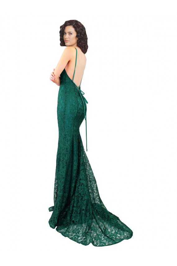 Long Sleeveless Lace Dark Green Mermaid Black Tie Prom Dress Canada Online