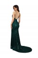 Long Sleeveless Sequin Dark Green Mermaid Low Back Prom Dress Canada Online