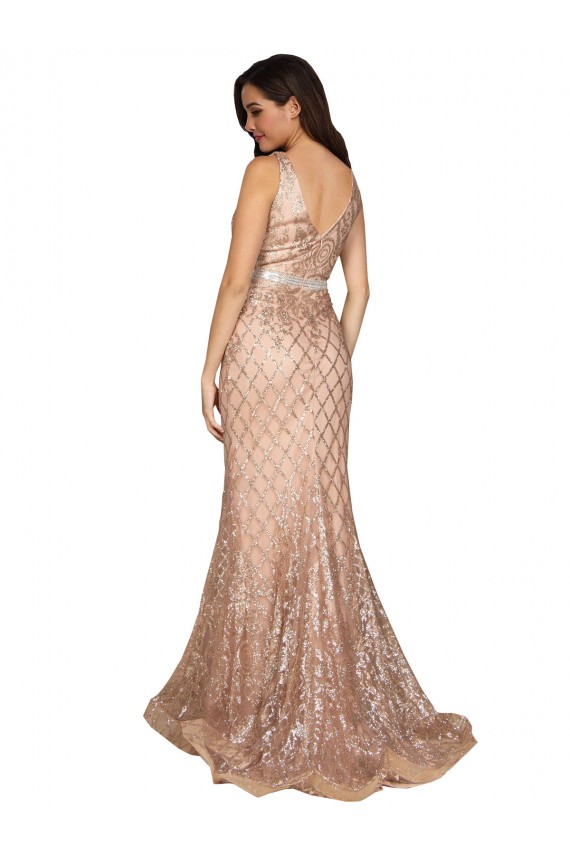 Long Sleeveless Sequin & Sparkling Sequin Rose Gold Mermaid Plus Size Formal Prom Dress Canada Online