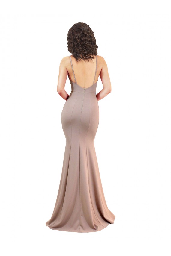 Long Sleeveless Stretch Crepe Dusty Pink Mermaid Black Tie Prom Dress Canada Online