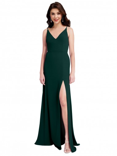 Long Sleeveless Stretch Crepe Midnight Green A-Line V-Back Prom Dress Canada Online