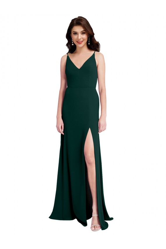 Long Sleeveless Stretch Crepe Midnight Green A-Line V-Back Prom Dress Canada Online