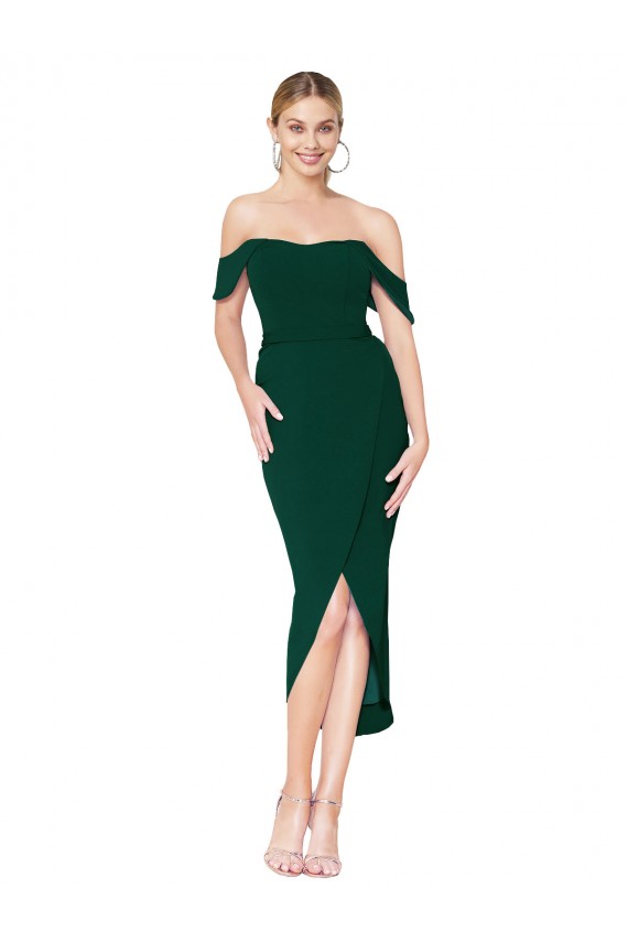 Knee Length Sleeveless Stretch Crepe Midnight Green Mermaid High Low Prom Dress Canada Online