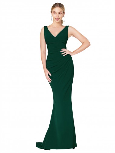 Long Sleeveless Stretch Crepe Midnight Green Mermaid Prom Dress Canada Online