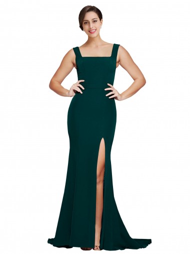 Sweep Train Sleeveless Stretch Crepe Midnight Green Sheath Prom Dress Canada Online