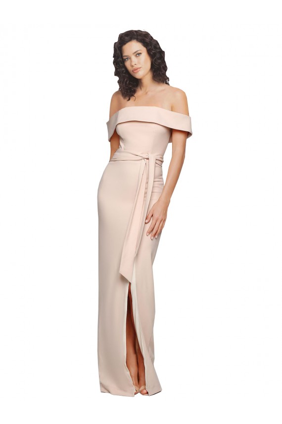 Long Sleeveless Stretch Crepe Nude Off the Shoulder Mermaid Prom Dress Canada Online