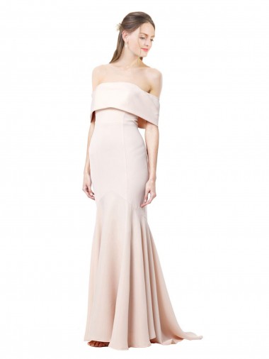 Long Sleeveless Stretch Crepe Nude Mermaid Off the Shoulder Prom Dress Canada Online