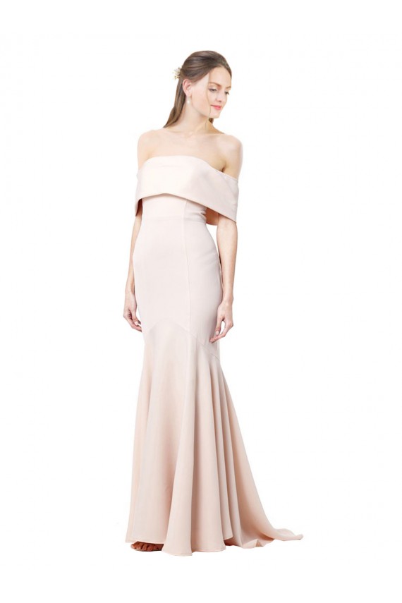 Long Sleeveless Stretch Crepe Nude Mermaid Off the Shoulder Prom Dress Canada Online
