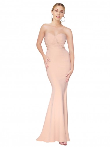 Long Sleeveless Stretch Crepe Nude Mermaid Prom Dress Canada Online