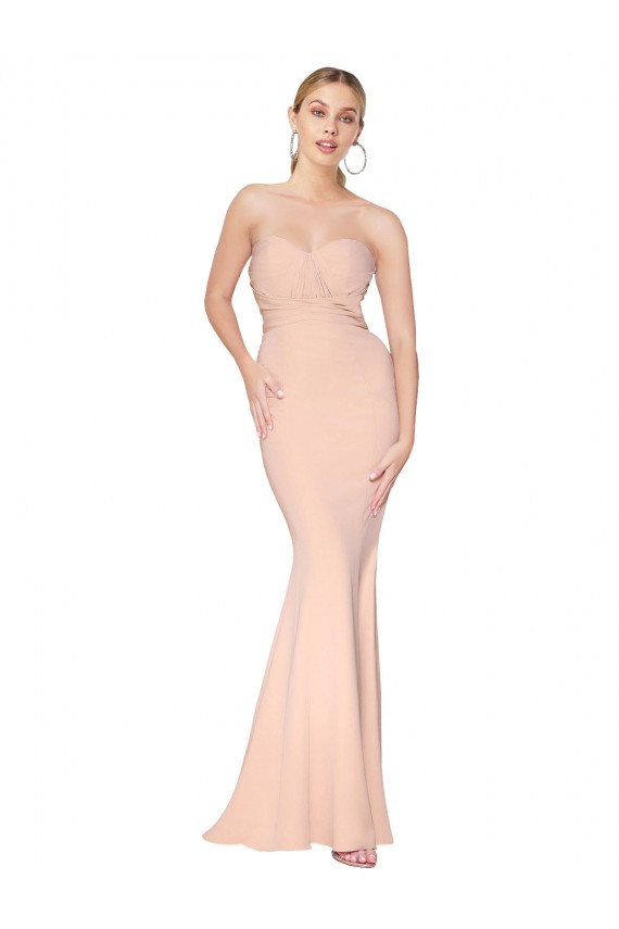 Long Sleeveless Stretch Crepe Nude Mermaid Prom Dress Canada Online