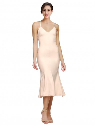 Midi Length Sleeveless Stretch Crepe Nude Sheath Prom Dress Canada Online