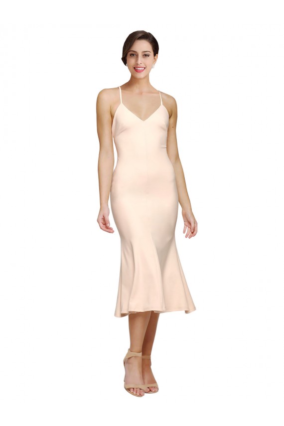 Midi Length Sleeveless Stretch Crepe Nude Sheath Prom Dress Canada Online