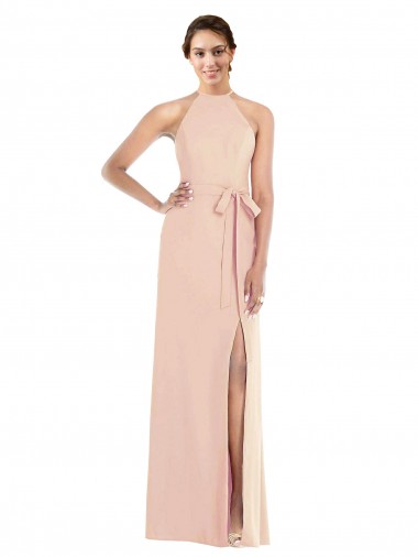 Long Sleeveless Stretch Crepe Nude Trumpet Open Back Prom Dress Canada Online