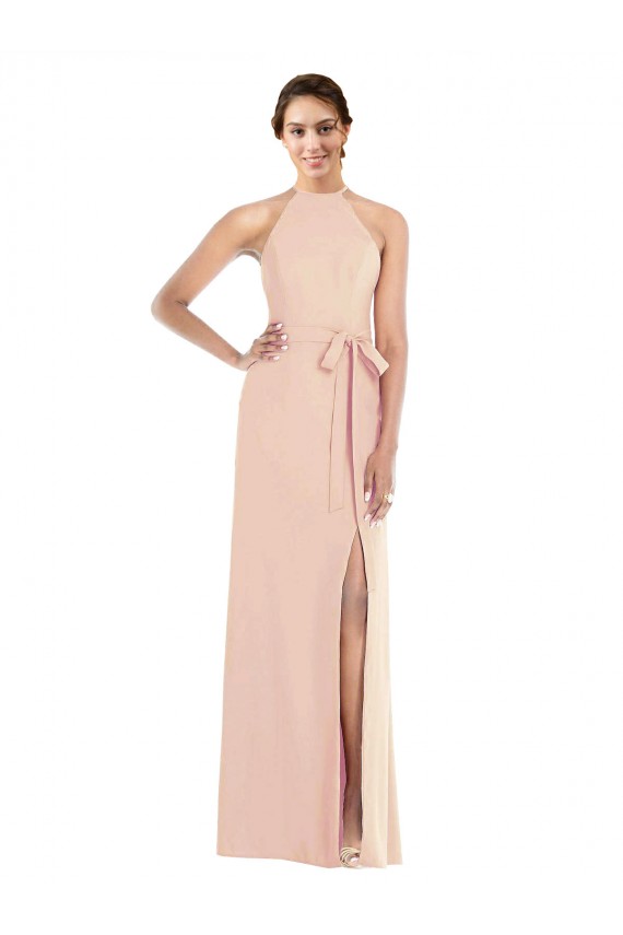 Long Sleeveless Stretch Crepe Nude Trumpet Open Back Prom Dress Canada Online