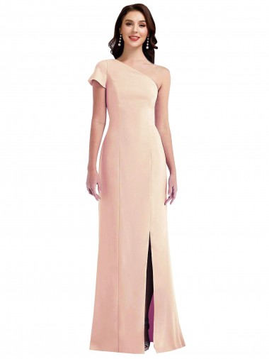 Long Cap Sleeves Stretch Crepe Nude Trumpet Prom Dress Canada Online