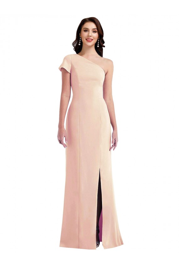 Long Cap Sleeves Stretch Crepe Nude Trumpet Prom Dress Canada Online