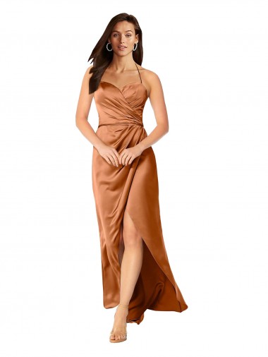 Long Sleeveless Silky Satin Orange A-Line High Low Prom Dress Canada Online