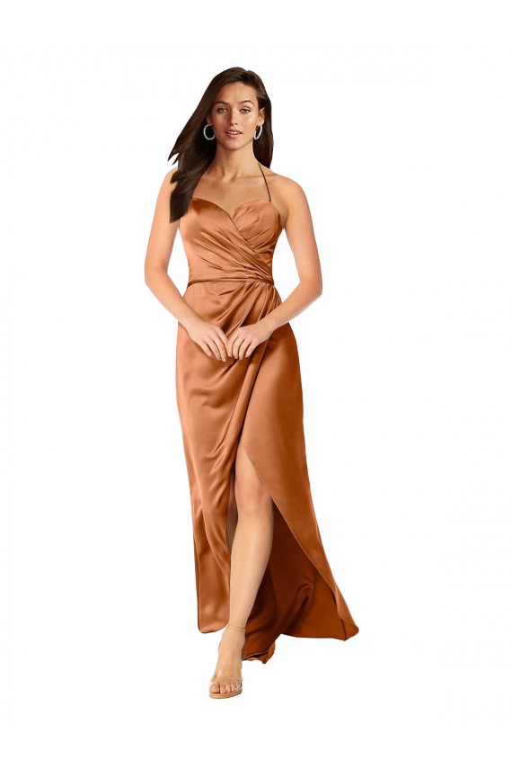Long Sleeveless Silky Satin Orange A-Line High Low Prom Dress Canada Online