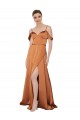 Long Cold Shoulder Silky Satin Orange A-Line Prom Dress Canada Online