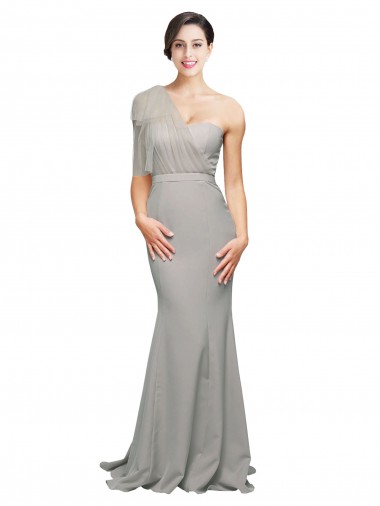 Sweep Train Sleeveless Stretch Crepe & Tulle Oyster Silver Mermaid Prom Dress Canada Online