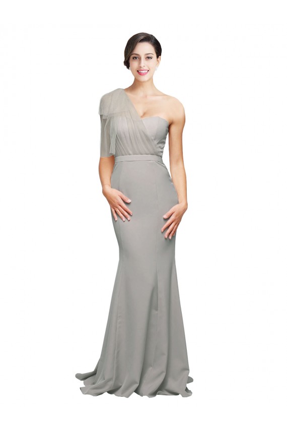 Sweep Train Sleeveless Stretch Crepe & Tulle Oyster Silver Mermaid Prom Dress Canada Online