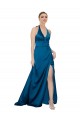 Long Sleeveless Silky Satin Peacock Blue A-Line Prom Dress Canada Online