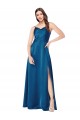 Long Sleeveless Silky Satin Peacock Blue Spaghetti Straps A-Line Prom Dress Canada Online