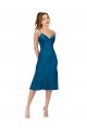 Midi Length Sleeveless Silky Satin Peacock Blue A-Line Prom Dress Canada Online