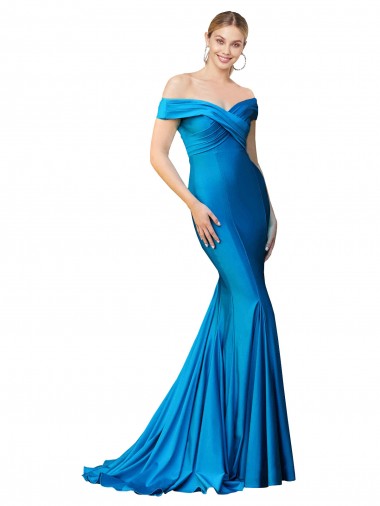 Long Sleeveless Satin Peacock Blue Mermaid Prom Dress Canada Online