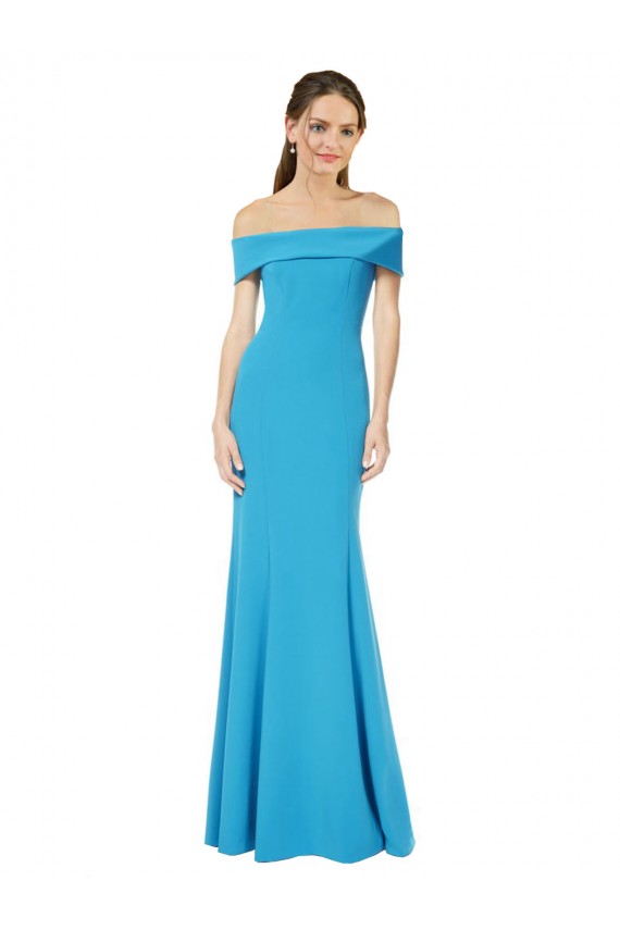 Long Sleeveless Stretch Crepe Peacock Blue Sheath Prom Dress Canada Online
