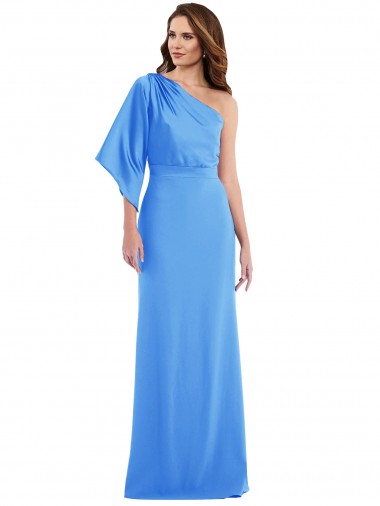 Long Bell Sleeves Stretch Crepe Peacock Blue Trumpet Prom Dress Canada Online