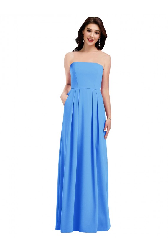 Long Sleeveless Stretch Crepe Peacock Blue Strapless Trumpet Prom Dress Canada Online