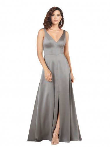 Long Sleeveless Silky Satin Pearl Grey A-Line Prom Dress Canada Online