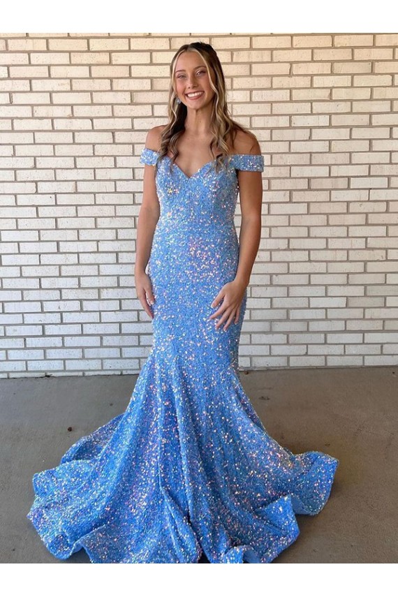Long Sleeveless Velvet Sequin Periwinkle Mermaid Prom Dress Canada Online