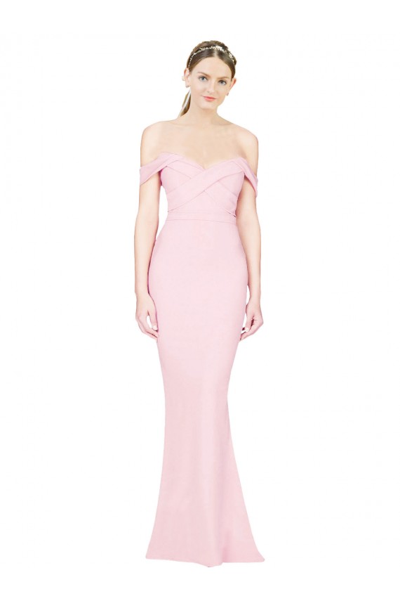 Long Sleeveless Stretch Crepe Pink Strapless A-Line Prom Dress Canada Online
