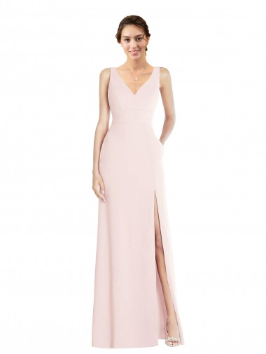 Long Sleeveless Stretch Crepe Pink A-Line Black Tie Prom Dress Canada Online