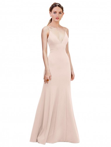 Long Sleeveless Stretch Crepe Pink A-Line V-Back Prom Dress Canada Online
