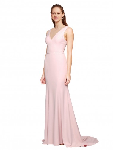 Sweep Train Sleeveless Stretch Crepe Pink A-Line Black Tie Prom Dress Canada Online