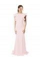 Sweep Train Ruffle Sleeves Stretch Crepe Pink Mermaid Sheath Black Tie Prom Dress Canada Online
