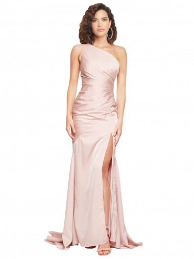 Long Sleeveless Silky Satin Pink Sheath Black Tie Prom Dress Canada Online