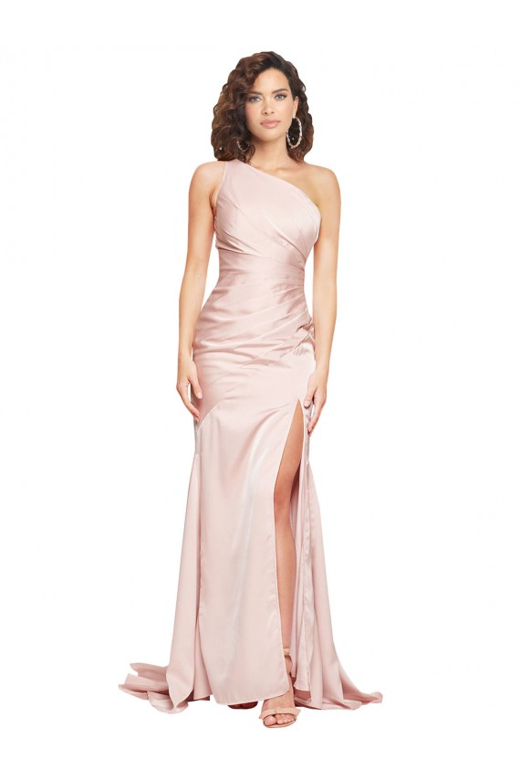 Long Sleeveless Silky Satin Pink Sheath Black Tie Prom Dress Canada Online