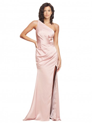 Long Sleeveless Silky Satin Pink Sheath Prom Dress Canada Online
