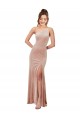 Long Sleeveless Stretch Velvet Pink Sheath Black Tie Prom Dress Canada Online