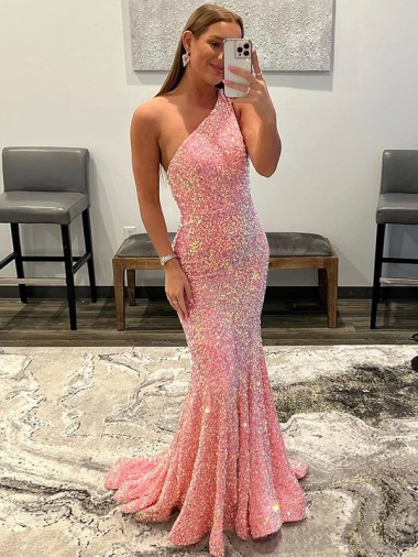 Sweep Train Sleeveless Velvet Sequin Pink Sheath Prom Dress Canada Online