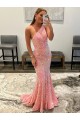 Sweep Train Sleeveless Velvet Sequin Pink Sheath Prom Dress Canada Online