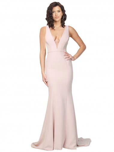 Sweep Train Sleeveless Stretch Crepe Pink Sheath Black Tie Prom Dress Canada Online