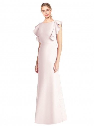 Long Cap Sleeves Stretch Crepe Pink Trumpet Prom Dress Canada Online