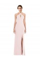 Long Sleeveless Stretch Crepe Pink Halter Neck Trumpet Prom Dress Canada Online