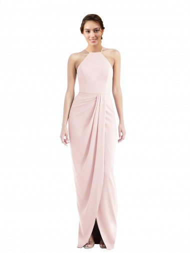 Long Sleeveless Stretch Crepe Pink Trumpet Halter Neck Prom Dress Canada Online
